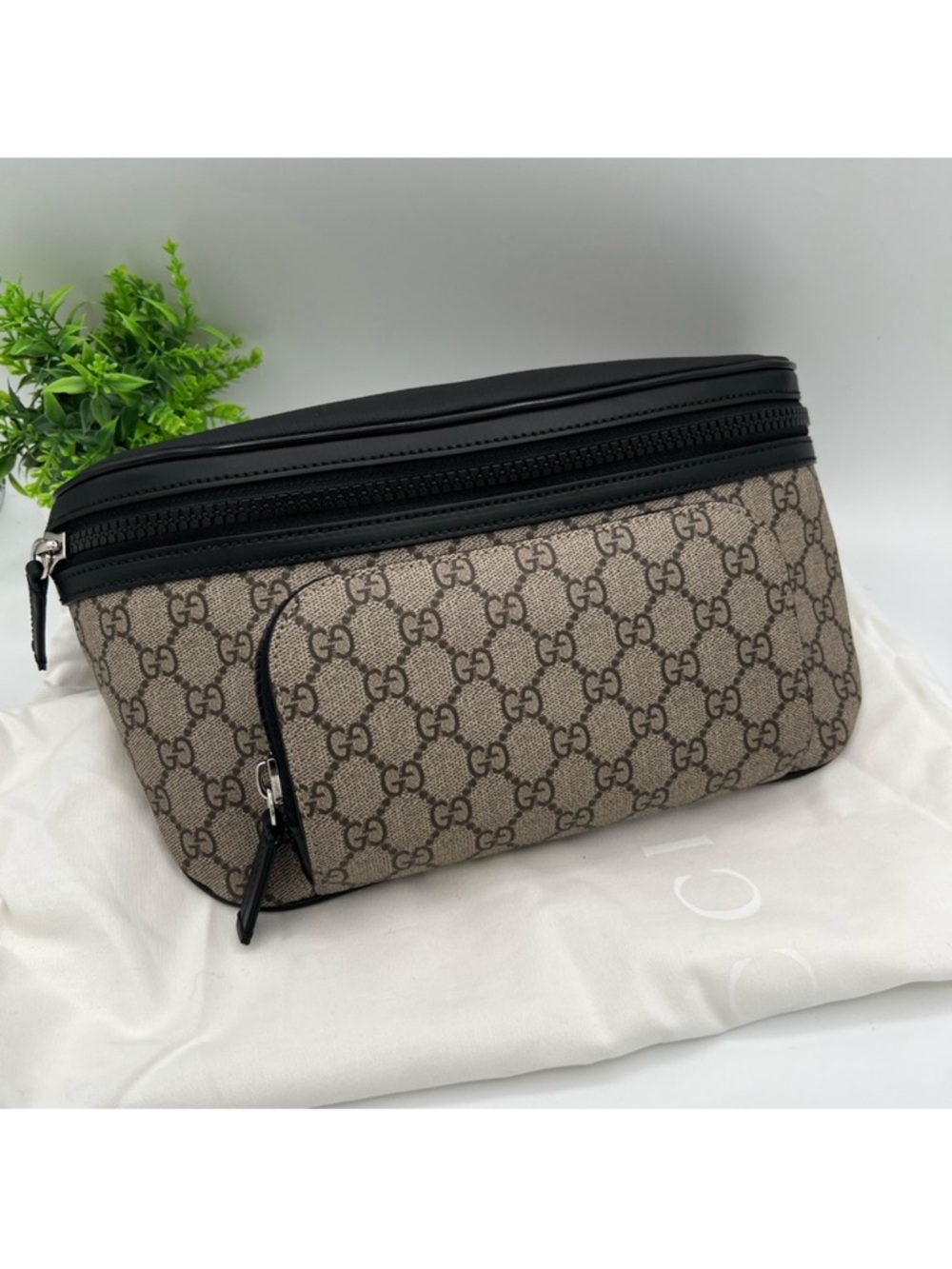 Gucci Brown/Tan GG Supreme Belt Bag with Black Trim